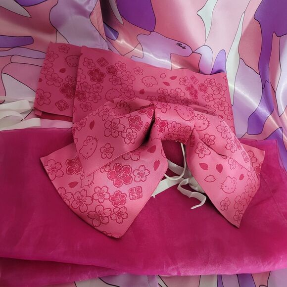 Hello Kitty Pink Obi Yukata Japan Kimono Adult Women Sanrio Kawaii Rare Cosplay - Picture 1 of 15
